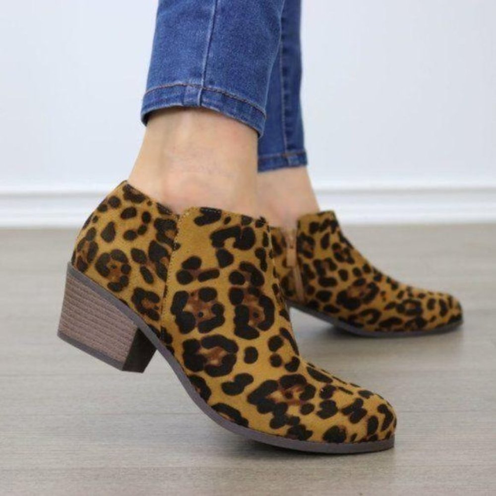 Faux Suede Leopard Print Ankle Booties - Picture 2 of 5